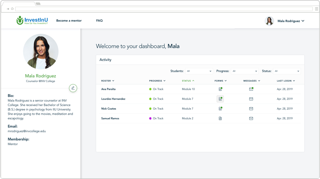 Laptop showing Mentor Dashboard